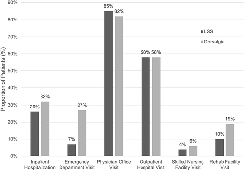 Figure 3 Patients with at least one LSS/dorsalgia-related healthcare resource visit.