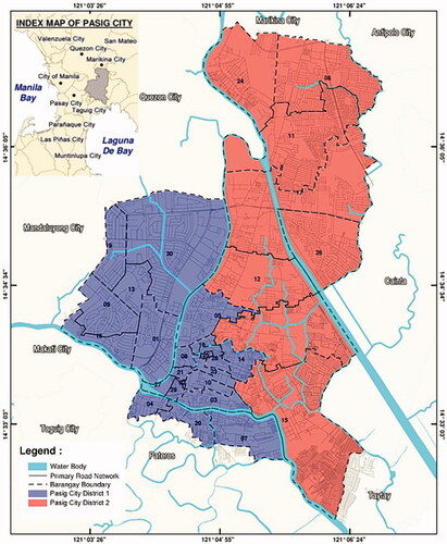 Figure 1. Pasig city administrative map. Source: Pasig City Comprehensive Land and Water Use Plan 2015–2023 (Pasig Government Citation2015).