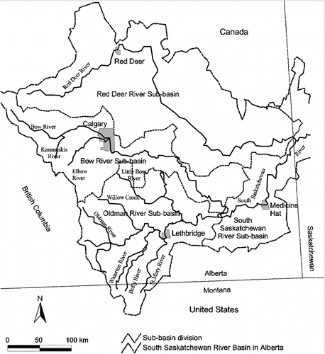 Figure 2 The South Saskatchewan River Basin within the Canadian Province of Alberta.