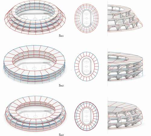 Figure 15. Stadium space based on three structural solutions.