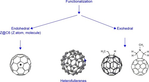 Figure 27 Exohedral, endohedral and heterofullerenes.