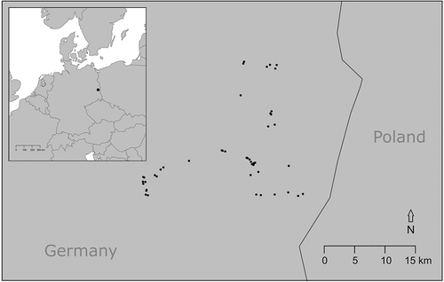 Figure 1. Study area: peatland region in NE-Germany. The 49 sampled peatlands are indicated as black dots.