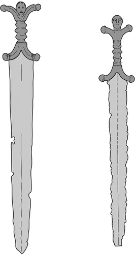 Figure 3. Two anthropomorphic swords from Iron Age England (Bradley Citation2017, 149)