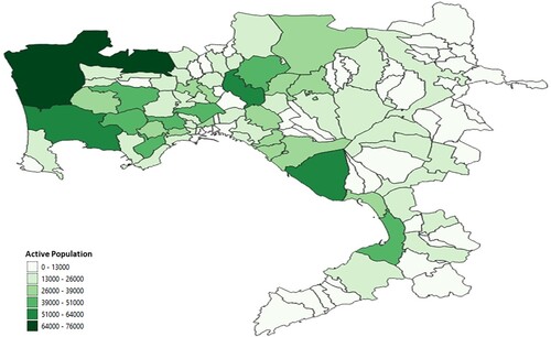 Figure 2. Active population distribution of the metropolitan area of the city of Naples. Source: Author’s elaboration.