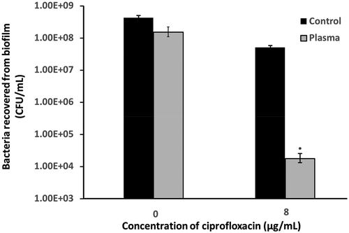 Figure 4. Biofilm response to ciprofloxacin treatment measured by CFU counting.