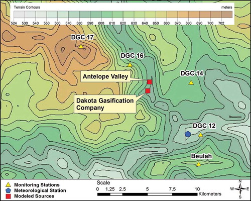 Figure 2. Terrain around the North Dakota monitors.