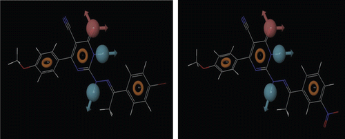 Figure 4.  Fitness of the most active compounds 4 and 9 on the Pharmacophore.