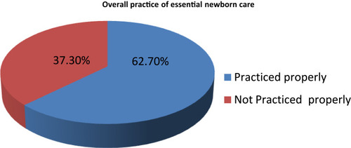 Figure 1 Overall practice of essential newborn care among obstetrical care providers in public health facilities, Awi zone, Amhara regional state, Ethiopia, 2019.