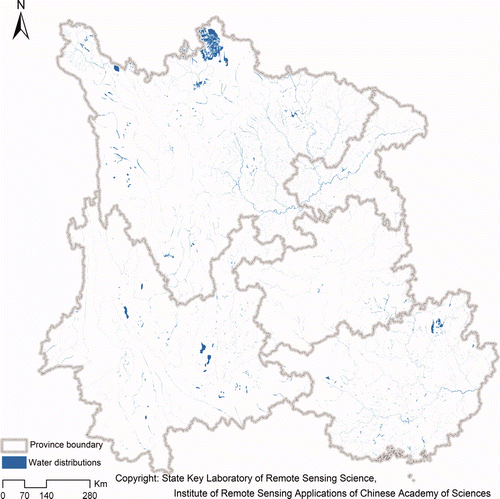 Figure 2. Wetland distributions in the five provinces of southwestern China in the 1970s.