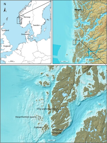 Figure 1. Map of the region, showing the Norwegian West Coast and Bømlo with some of the locations mentioned in the text.