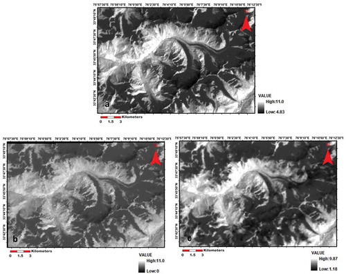 Figure 3. Top of Atmospheric Radiance Images: (A) ETM+ (B) ASTER B15 (C) TM.