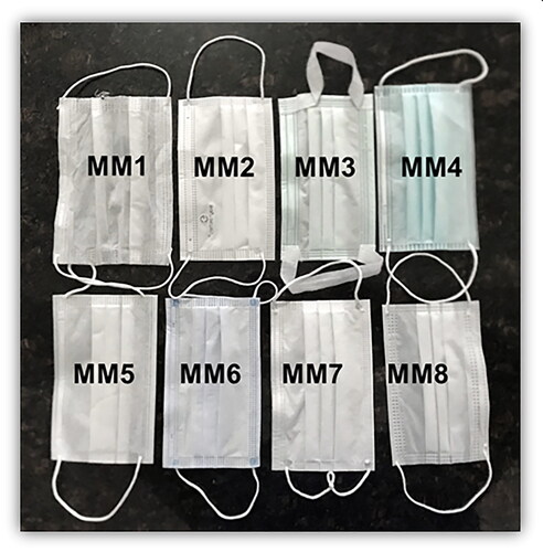 Figure 5. Surgical masks used in the experiments. All masks are triple-layered and have a nose wire.