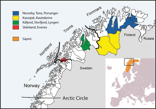 Figure 1. Map of Northern Norway, Sápmi and the included municipalities in the SAMINOR 2.