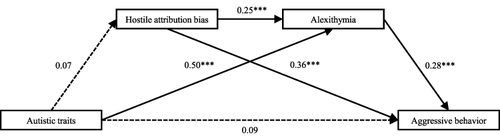 Figure 3 The mediating path model of female group. ***p < 0.001.