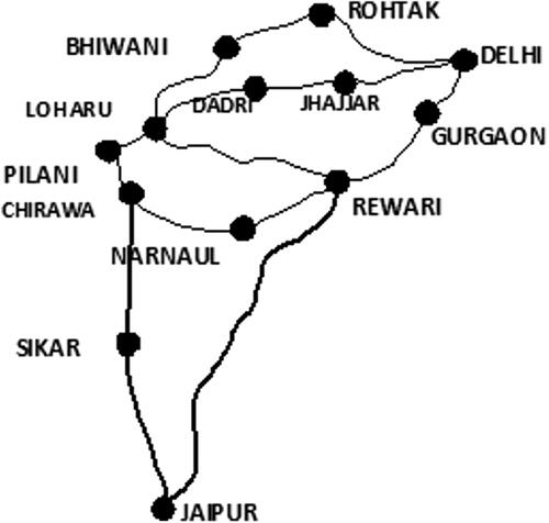 Fig. 2 Route map from Delhi to Jaipur.