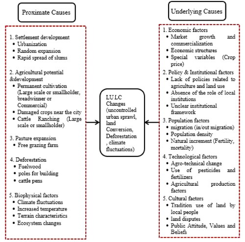 Figure 3. The five broad groups of proximal drivers and underlying causes of LULC change.