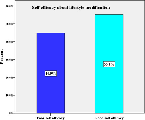 Figure 2 Self-efficacy of respondents attending chronic follow-up units of Dessie referral hospital, North East Ethiopia, 2020.