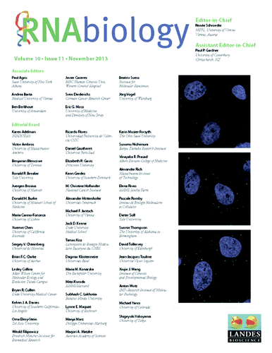 Figure 2. Cover of RNA Biology Volume 10, Issue 11.