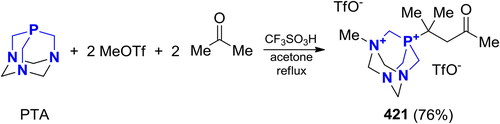 Scheme 242. Quaternization of PTA with MeOTf in acetone.[Citation810]