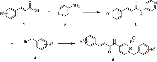 Scheme 1. Synthesis of cinnamic acid derivatives 5a–n. Reagents and conditions: (i) DMAP/EDCI, CH2Cl2, rt., 12 h; (ii) CH3CN, reflux, 1–3 h.