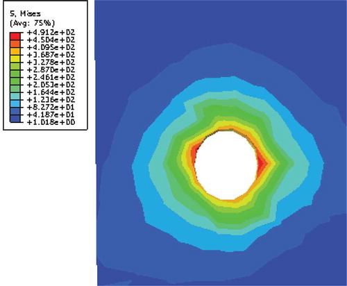 Figure 26. Distribution of pressure between the flange-plate and beam bottom flange caused by bolt pretension force.