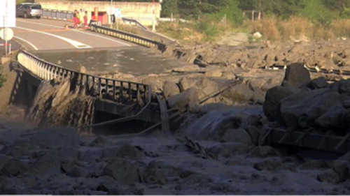 Figure 2. A debris flow in the Alps occurred in Bondo village, Glaubinden, Switzerland, on 23 August 2017.