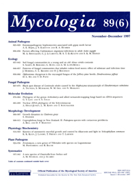 Cover image for Mycologia, Volume 89, Issue 6, 1997
