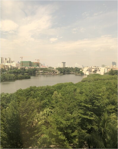 View of ‘Dongpo Lake’ at Hainan University.(Over the page, view of urban Hainan)