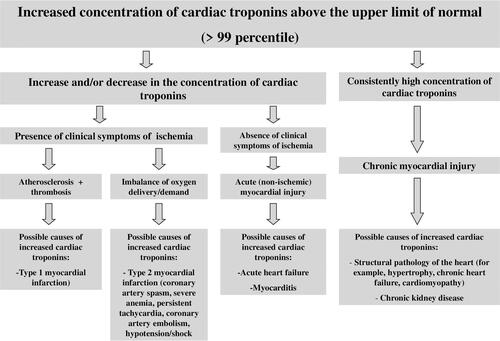 Figure 1 Interpretation of possible reasons for myocardial injury and increase of cardiac troponin serum levels.