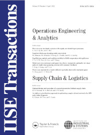 Cover image for IISE Transactions, Volume 54, Issue 4, 2022