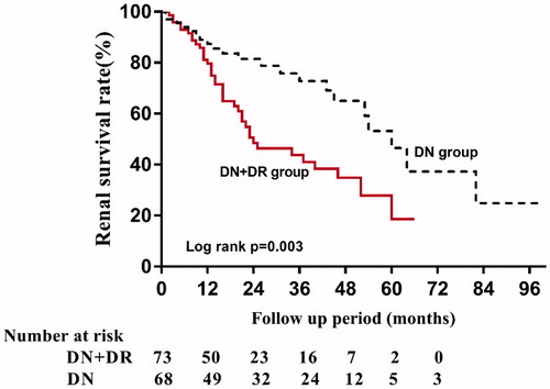 Figure 4. Kaplan–Meier curves of renal survival rate in DN patients with or without DR.