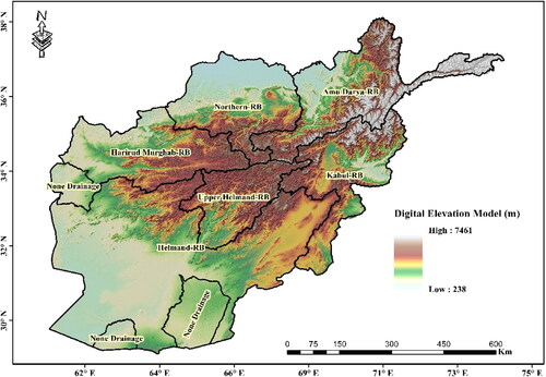 Figure 3. Digital elevation model (m) of Afghanistan.