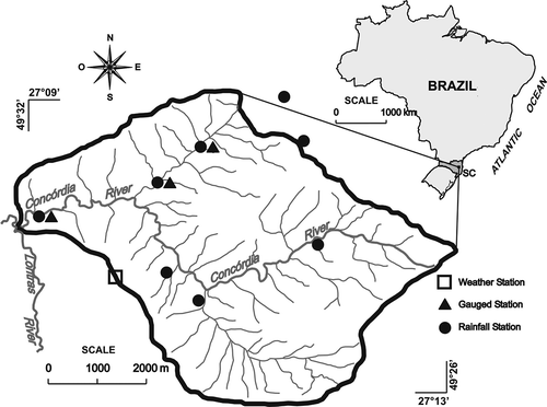 Fig. 1 The Concórdia River drainage basin and its monitoring sites.