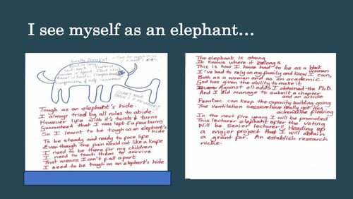 Example 2. Mosele’s metaphor drawing: I see myself as an elephant