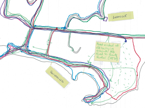 Figure 1. Detailed view of routes map showing an off-road vehicular route behind the compound and Gaol, the Bounty Street Bridge closure, and walking routes through the golf course.