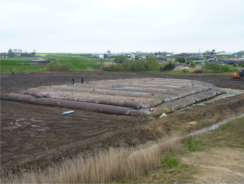 Figure 20. Test field of geotextile tubes hyraulically filled with sand for scour protection. Source: Cantré and Saathoff, Universität Rostock, Chair of Geotechnics and Coastal Engineering.