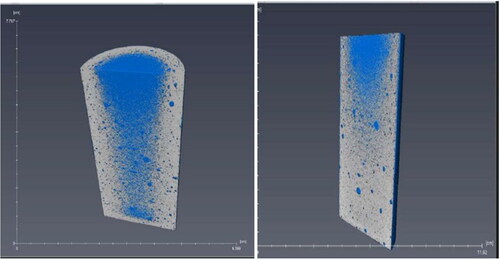 Figure 16. Cracked cement samples before (left) and after (right) exposure to 60 °C brine.