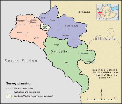 Figure 1. Evaluation unit boundaries, Global Trachoma Mapping Project, Gambella, Ethiopia, 2013–2014.