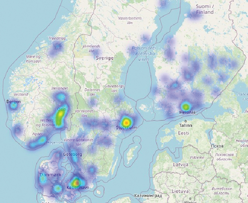 Figure 9. Clustering of defence companies in the Scandinavian countries.