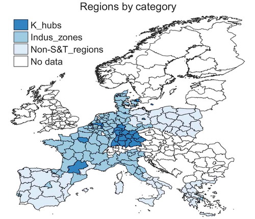 Figure 1. Map for European regions by region category or group.