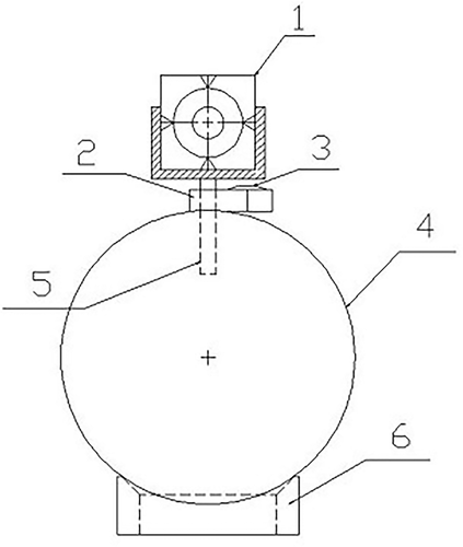 Figure 7. Schematic diagram of target ball: 1) reflector 2) horizontal platform 3) horizontal bubble 4) spherical surface 5) support rod 6) base
