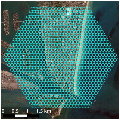 Figure 3. Example of scanned area for extracting Pokémon Go point data-sets in Miami Beach.