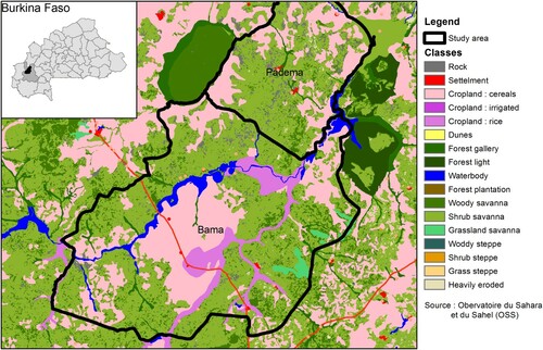 Figure 2. Land cover of the Bama, Haut-Bassin, Burkina Faso.Source: (Observatoire du Sahara et du Sahel (OSS), Citation2015).