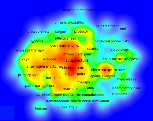 Figure 10 Heat map of co-occurrence keywords on acupuncture for CP.