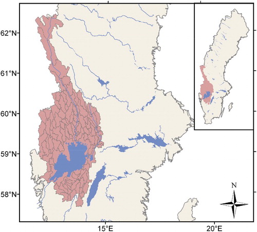 Figure 2. Lake Vänern and the Swedish parts of the Göta River catchment area (modified from Lawrence et al. Citation2011).