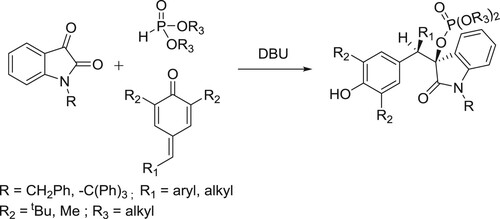 Scheme 120. Synthesis of isatin-incorporated phosphate-bearing 1,6-adducts.