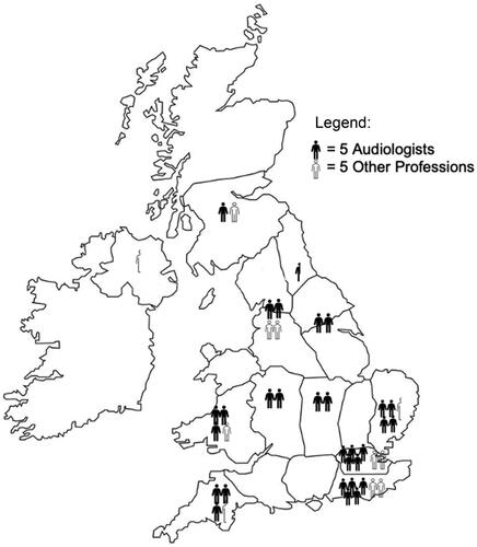 Figure 1. Distribution of respondents by geographical location on a UK map.