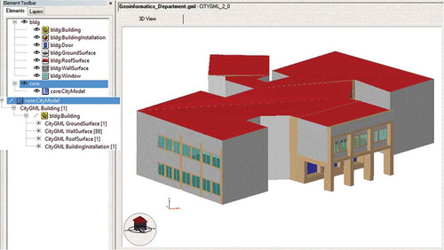 Figure 7. Developed LoD3 CityGML of Geoinformatics department building rendered using FZK viewer.