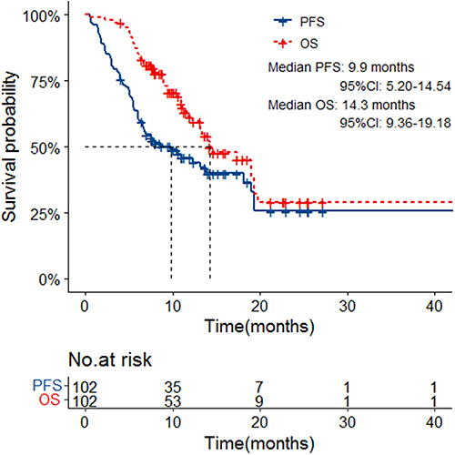 Figure 2 Kaplan–Meier analysis of overall and progression free survival.