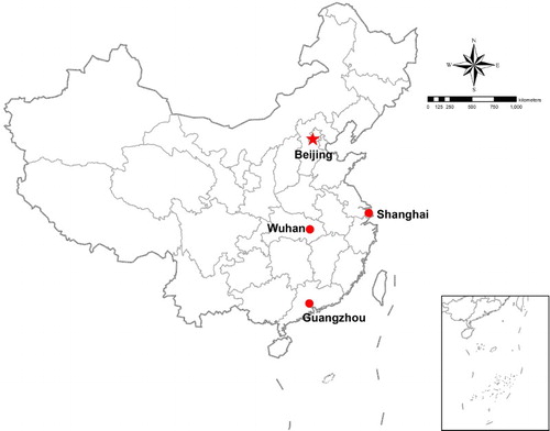 Figure 1. Location of the four mega cities in China.